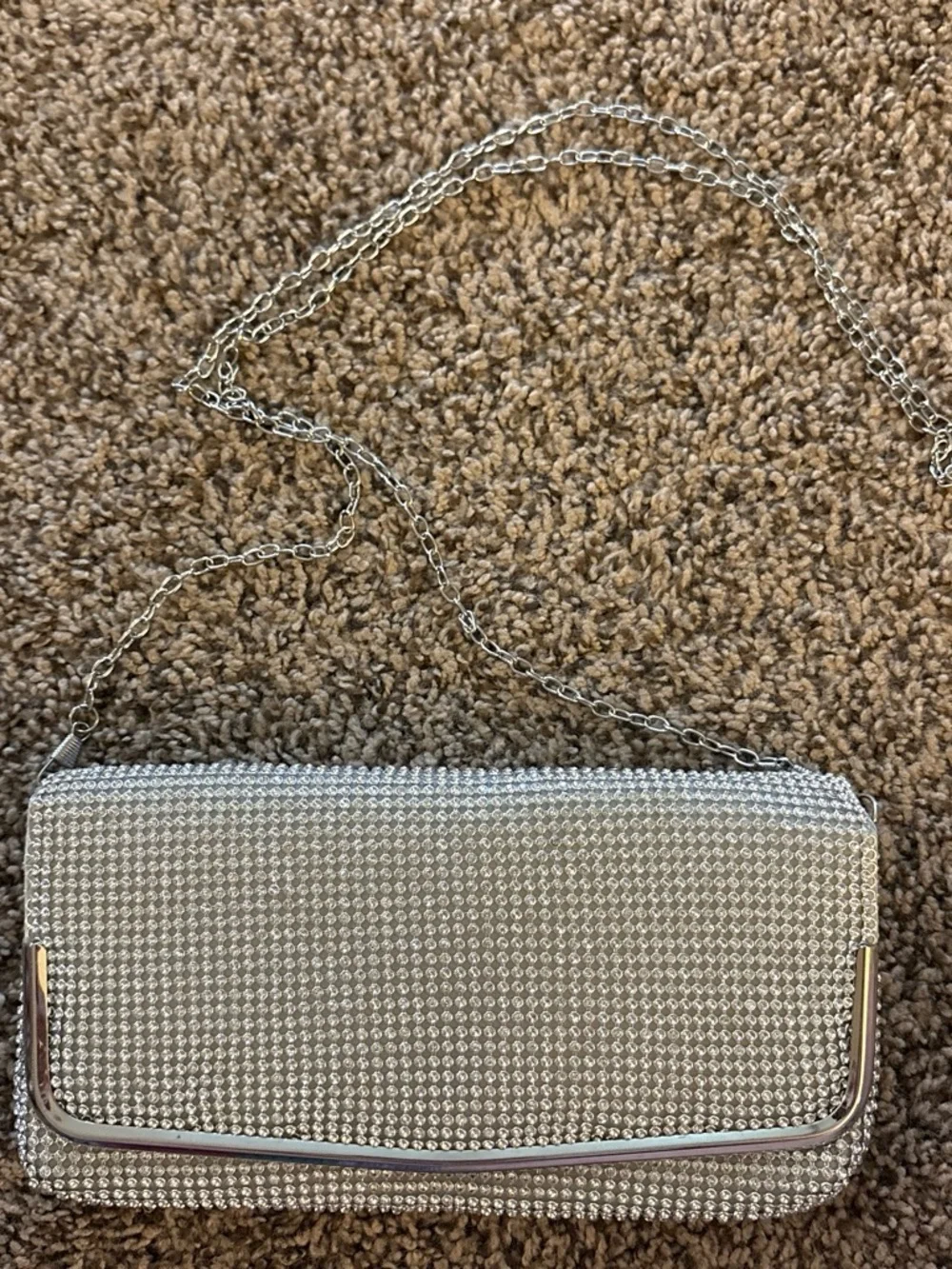 Silver Rhinestone Evening Clutch with Chain Strap